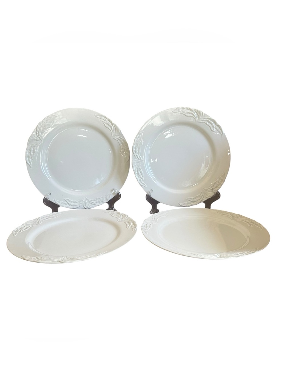 Set of 4 Villeroy & Boch FOGLIA Vitro Porcelain White Dinner Plates 10 3/8"